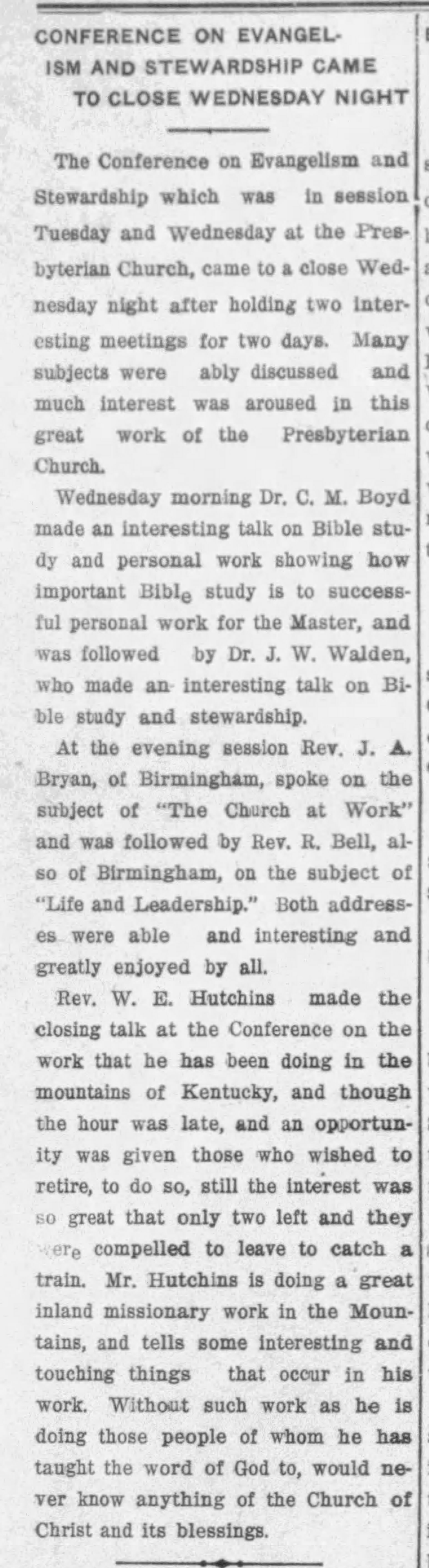 Conference on Evangelism and Stewardship Came To A Close Wednesday Night